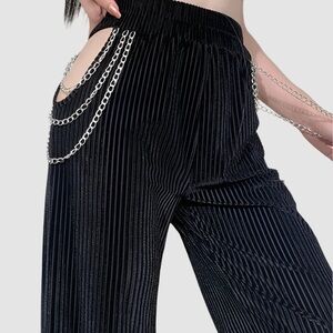 Elegant Black Chain-Detail Wide Leg Pants